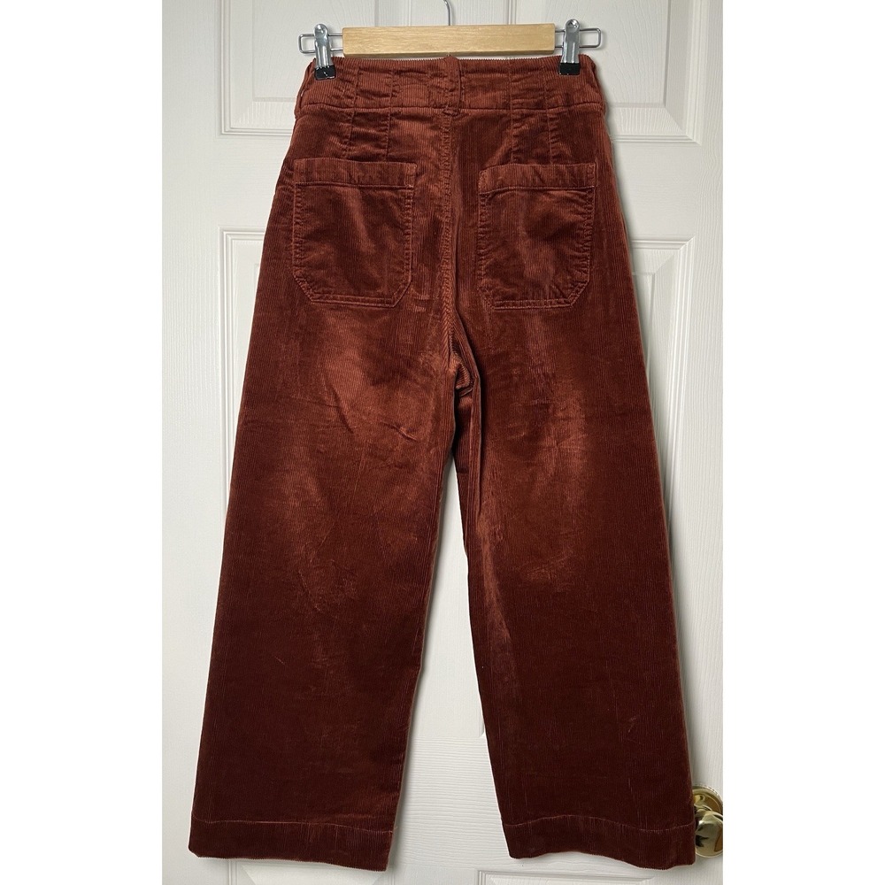 ANTHROPOLOGIE MAEVE Colette Corduroy Crop Wide-Leg High Rise Pants Rust Sz 26 - Picture 3 of 12